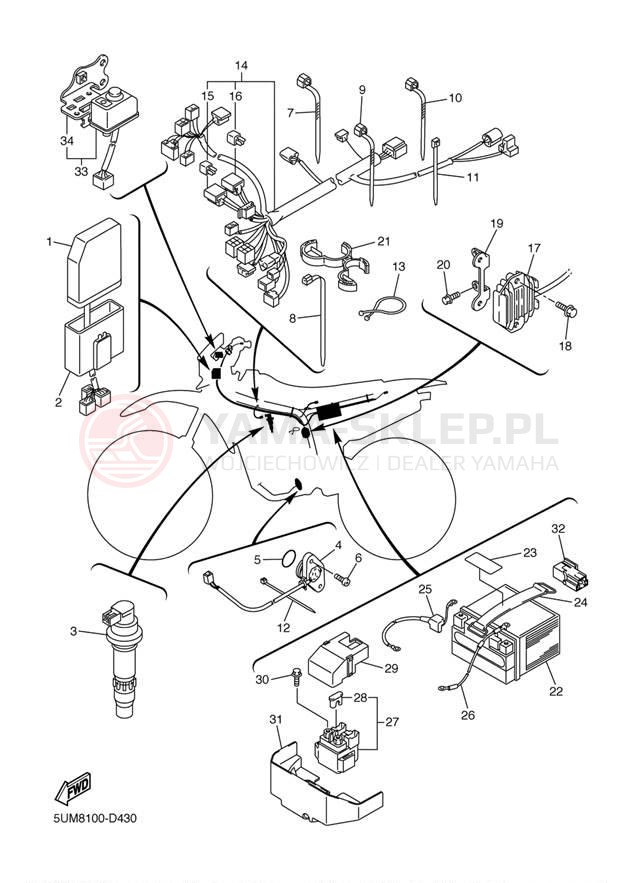 Schemat "układ elektryczny" do Yamaha WR250F WR250FT