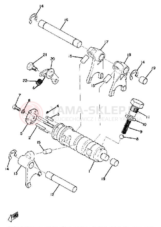 Schemat "Dźwignia zmiany biegów, wałek" do Yamaha DT100A