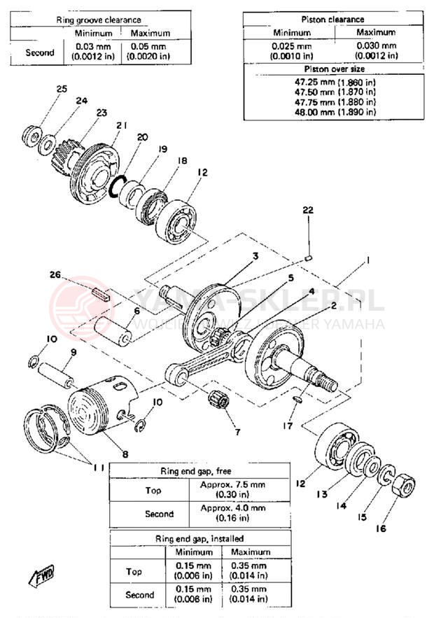 Schemat "Wał korbowy, tłok" do Yamaha LB80_3D
