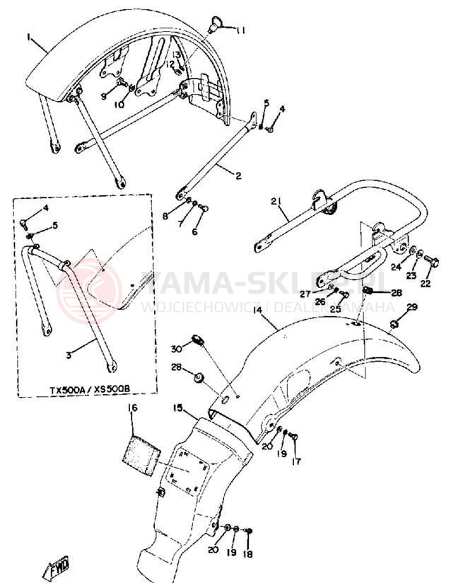 Schemat "Błotniki przód i tył" do Yamaha TX500