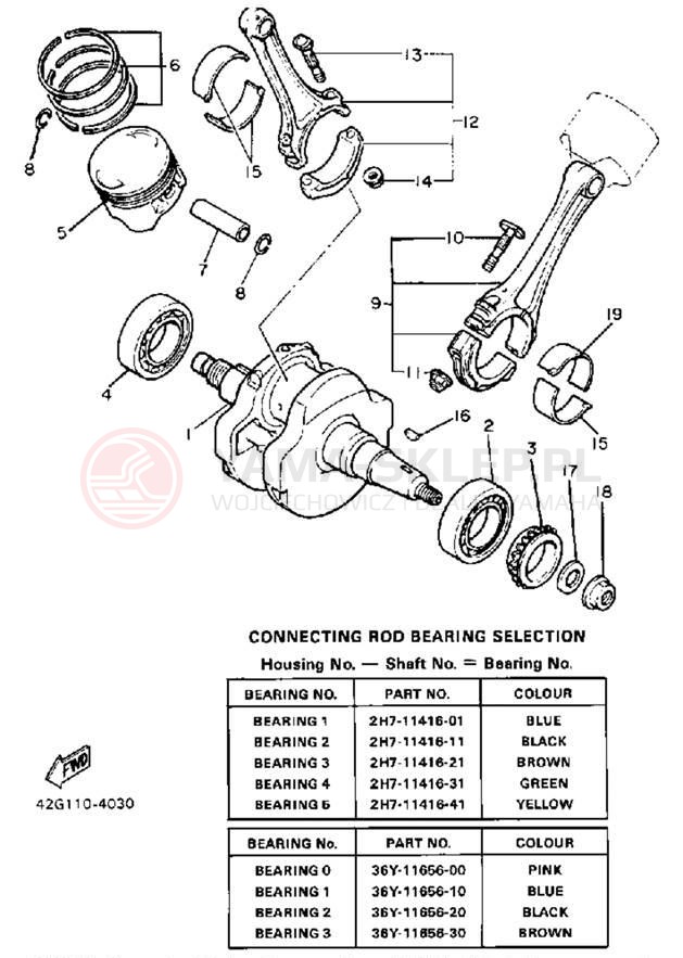 Schemat "Wał korbowy, tłok" do Yamaha VIRAGO 1100 XV1100TC/XV1100T