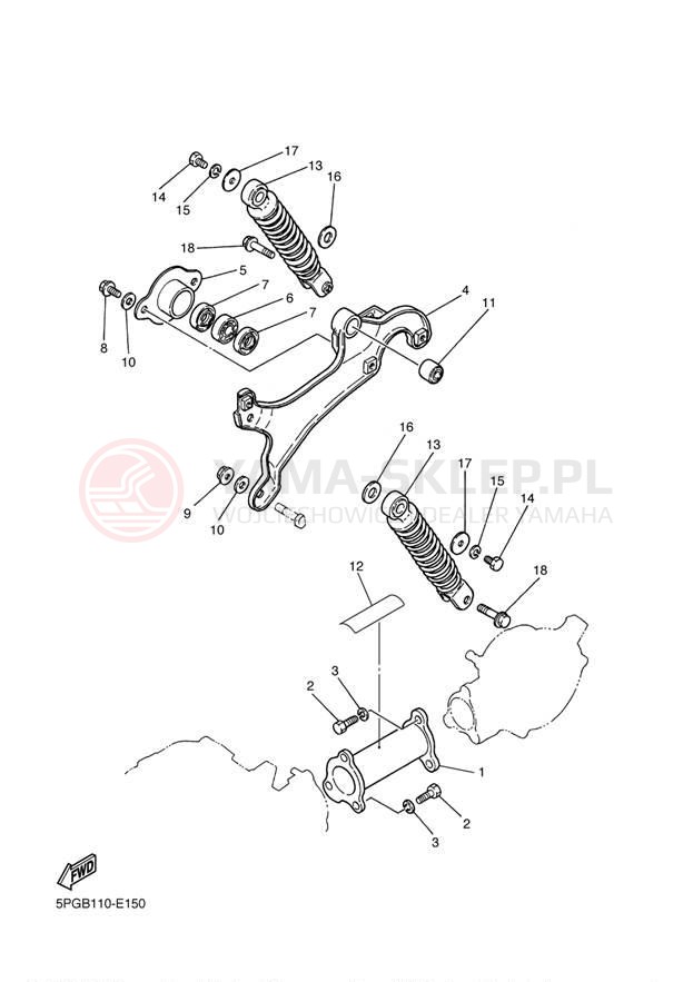 Schemat "wahacz, zawieszenie tył" do Yamaha PW50 PW50X