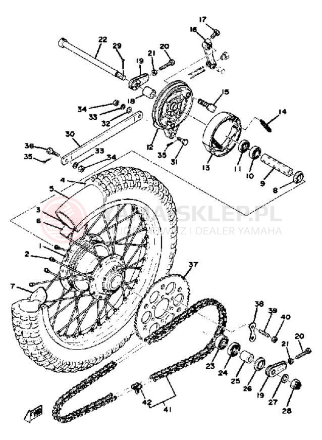 Schemat "Koło tył" do Yamaha YZ100D