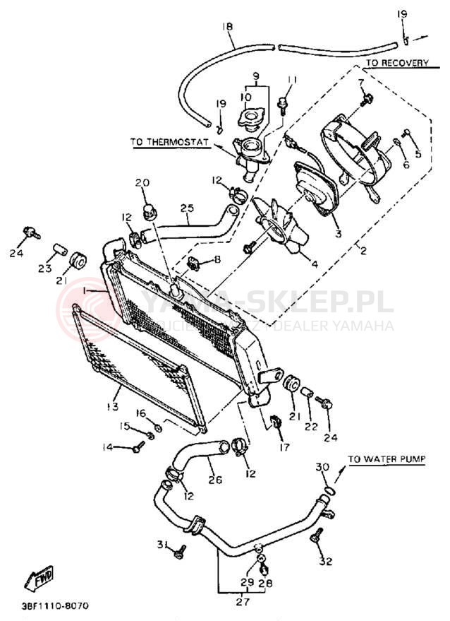 Schemat "Układ chlodzenia" do Yamaha FZR400U