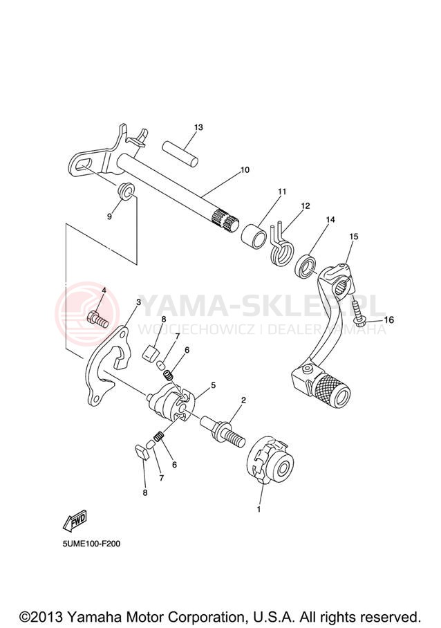 Schemat "Dźwignia zmiany biegów, wałek" do Yamaha WR250FX WR250FX