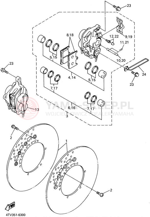 Schemat "Zacisk hamulcowy + tarcza przód" do Yamaha YZF600R YZF600RPC/YZF600RP