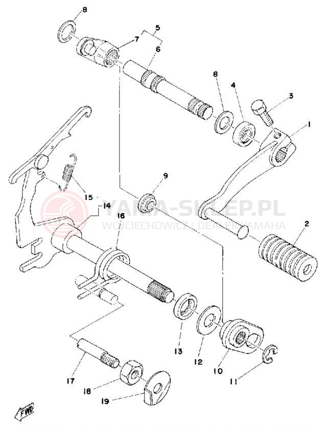 Schemat "Dźwignia zmiany biegów, wałek" do Yamaha MX125C