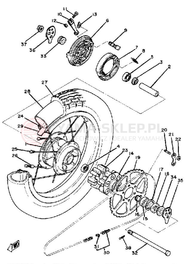 Schemat "Koło tył" do Yamaha SR250G