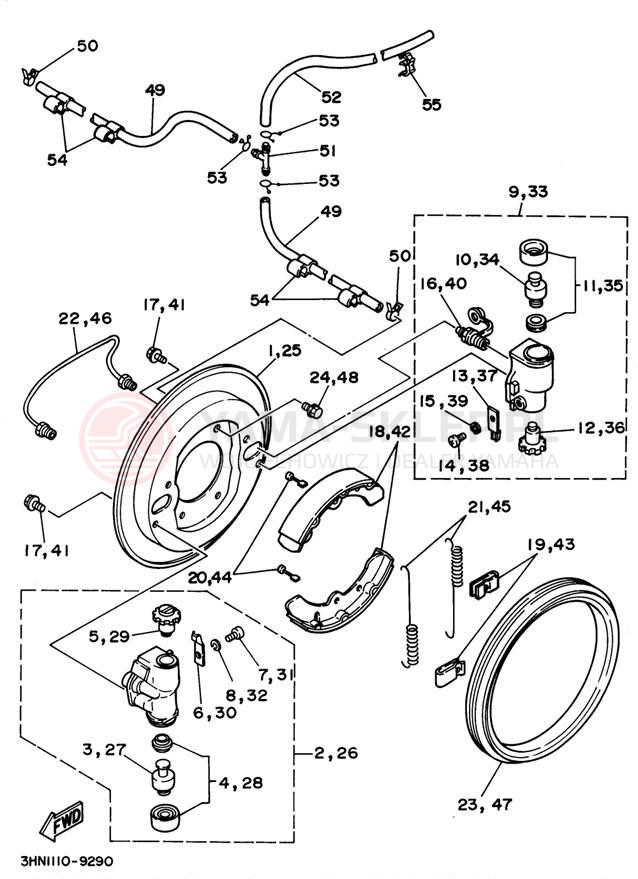 Schemat "Układ hamulcowy przód" do Yamaha BIG BEAR 4WD YFM350FWF