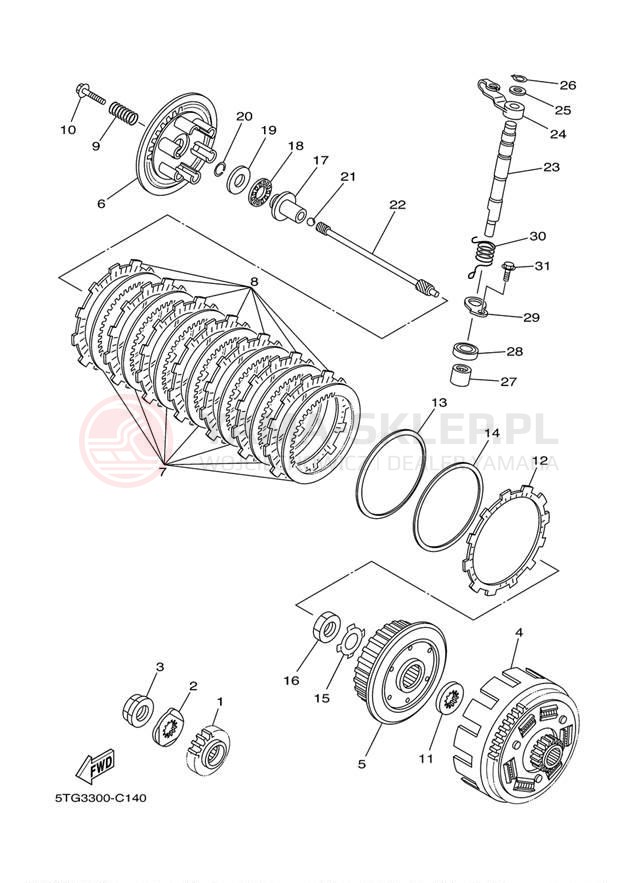 Schemat "sprzęgło" do Yamaha YFZ450 YFZ45BB/YFZ45BW