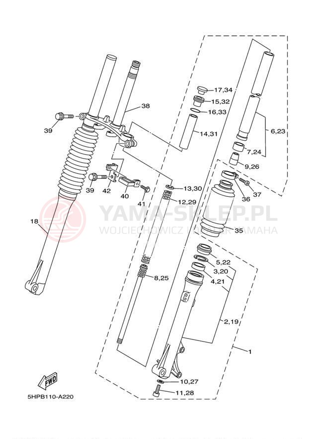 Schemat "Amortyzatory przód" do Yamaha TT-R125L TTR125LW