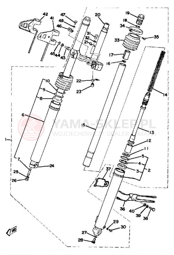 Schemat "Amortyzatory przód" do Yamaha DT250E/DT400E