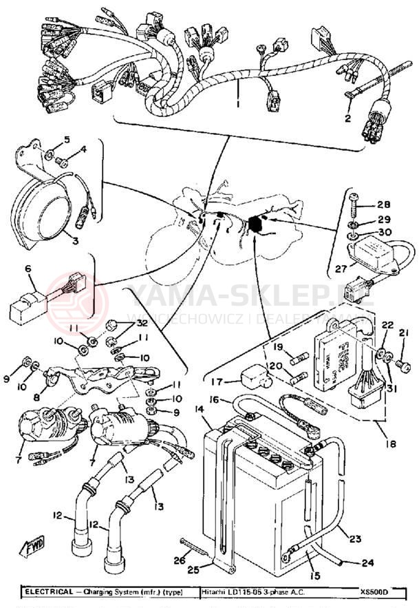 Schemat "układ elektryczny" do Yamaha XS500D