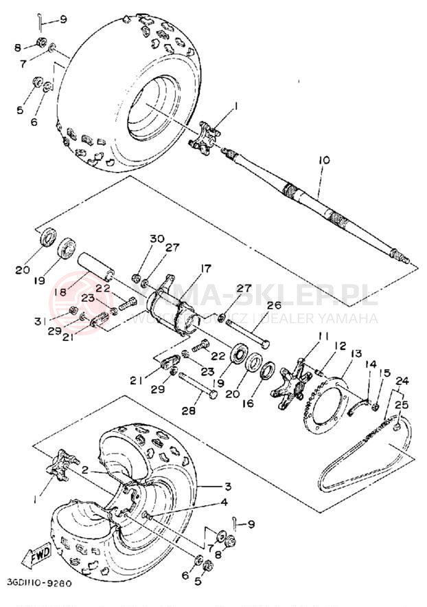Schemat "Koło tył" do Yamaha YFM350XD