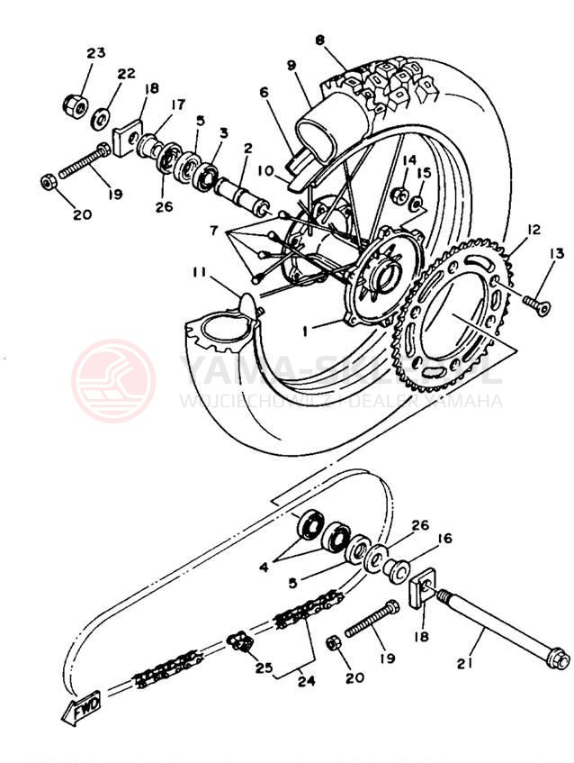 Schemat "Koło tył" do Yamaha YZ125W