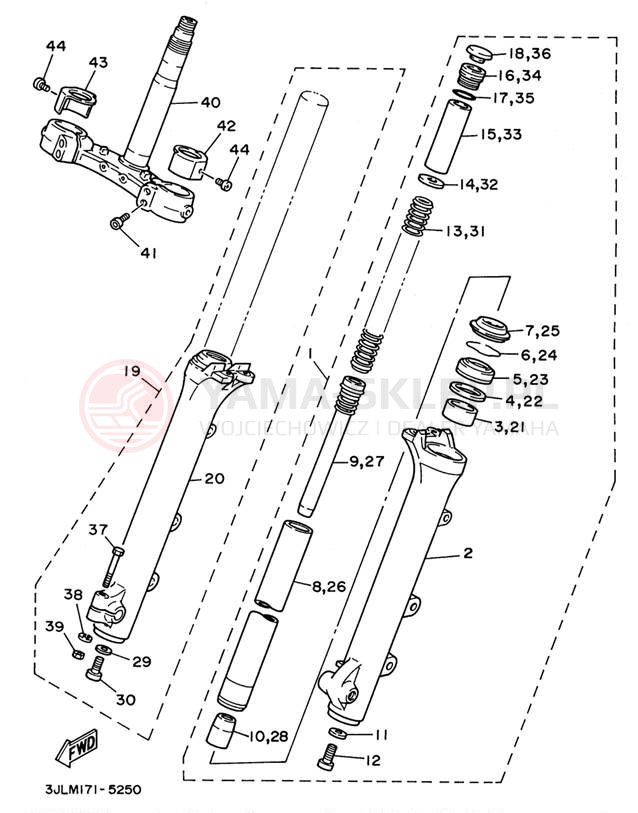 Schemat "Amortyzatory przód" do Yamaha VIRAGO 750 XV750HC1/XV750H1