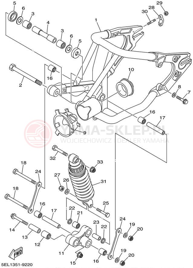 Schemat "wahacz, zawieszenie tył" do Yamaha V-STAR 1100 XVS1100L/XVS1100LC