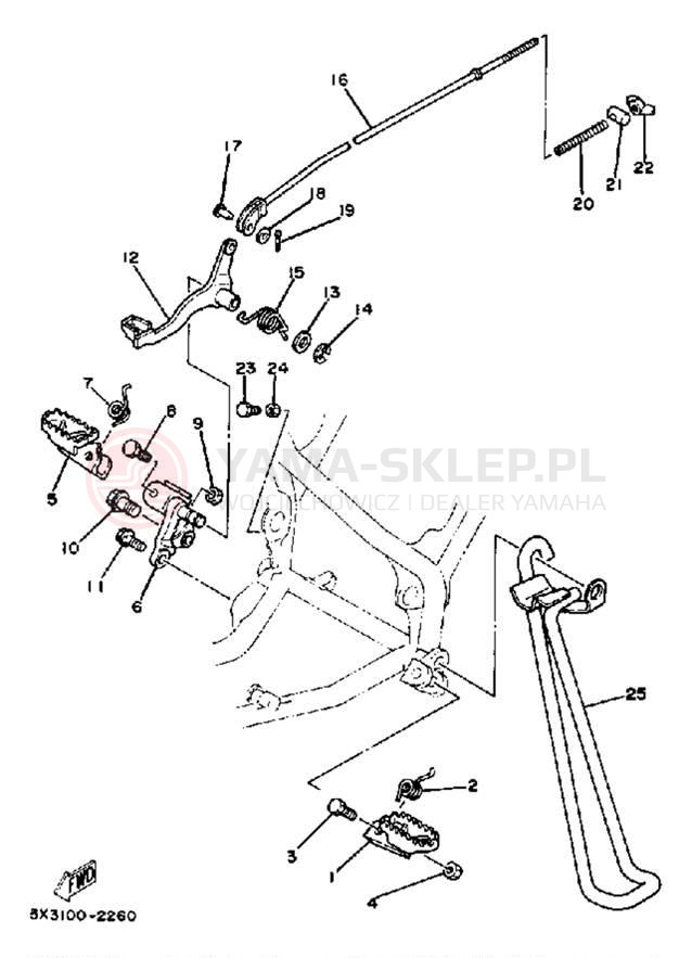Schemat "Stopka postojowa i podnóżki" do Yamaha YZ100J