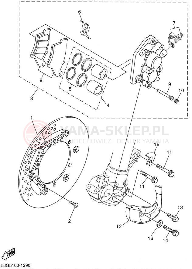 Schemat "Zacisk hamulcowy + tarcza przód" do Yamaha WR426F WR426FN