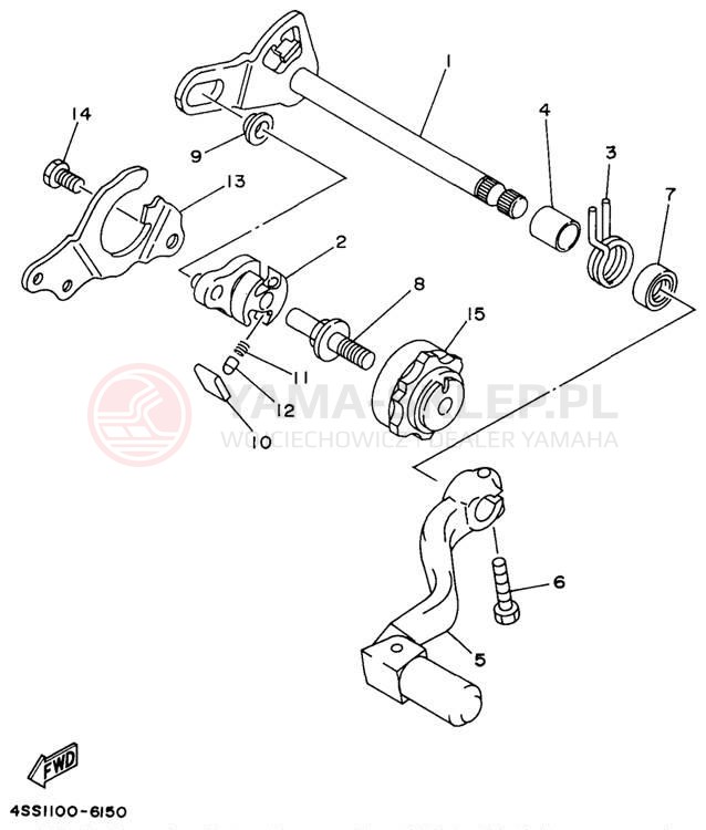 Schemat "Dźwignia zmiany biegów, wałek" do Yamaha YZ125 YZ125J1