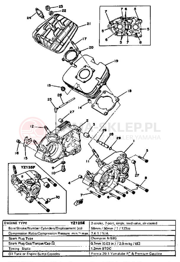 Schemat "Obudowa silnika - cylinder" do Yamaha YZ125G