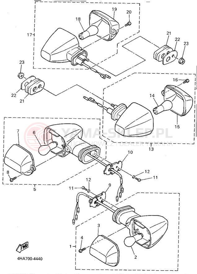 Schemat "kierunkowskazy - sterownik" do Yamaha YZF750RF/YZF750RFC