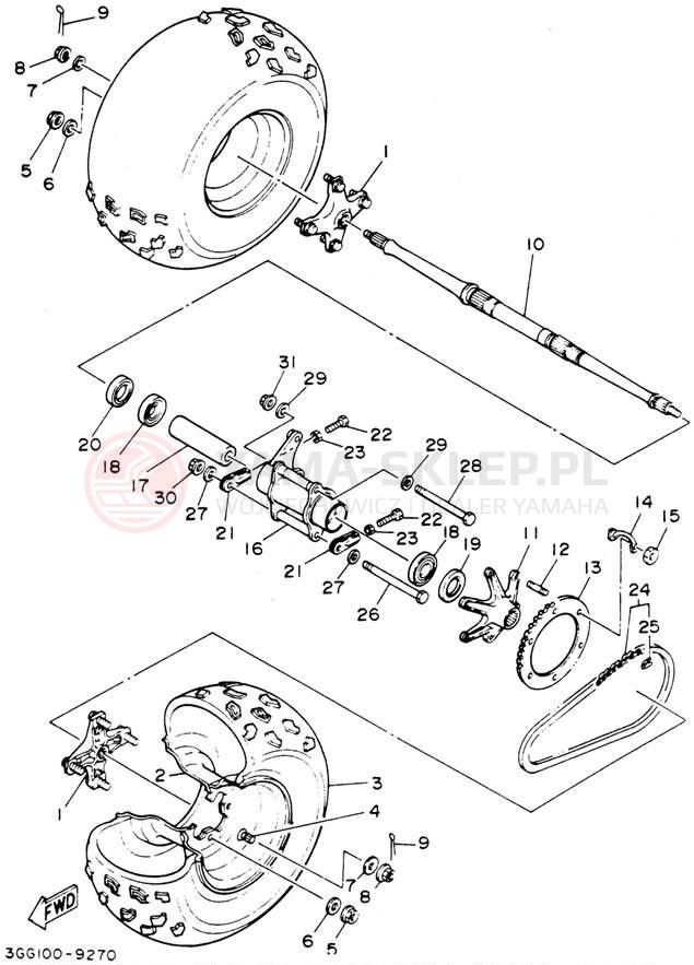 Schemat "Koło tył" do Yamaha BANSHEE YFZ350F