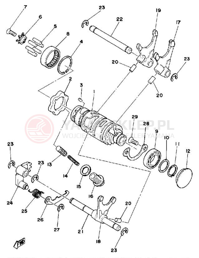 Schemat "Dźwignia zmiany biegów, wałek" do Yamaha IT400F
