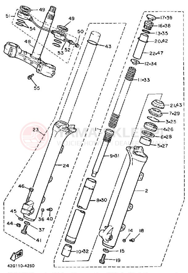 Schemat "Amortyzatory przód" do Yamaha VIRAGO 1000 XV1000NC/XV1000N
