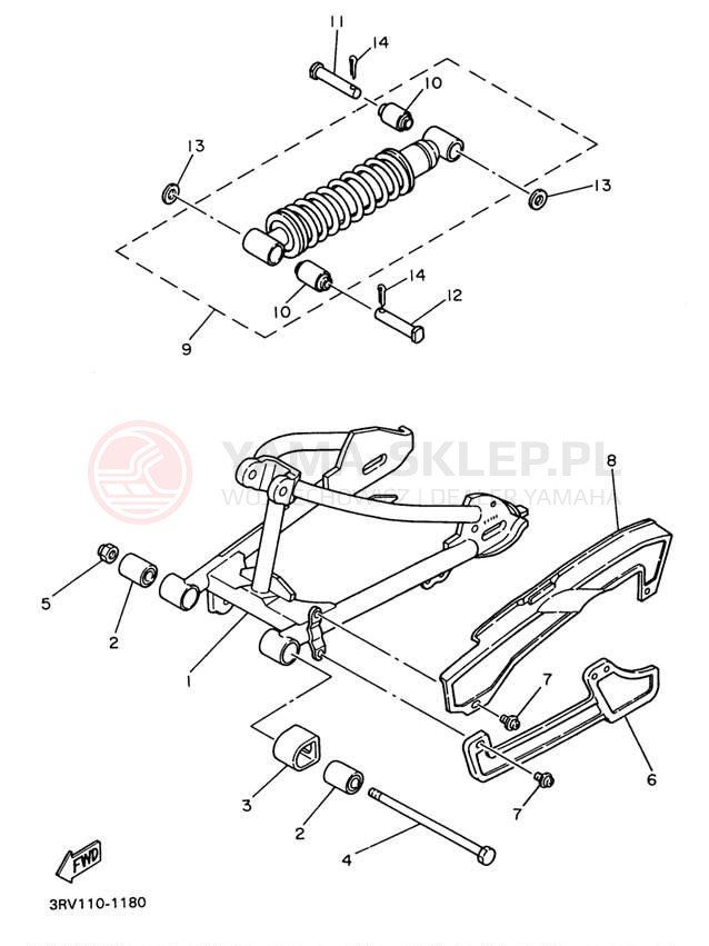 Schemat "REAR ARM - SUSPENSION" do Yamaha Y-ZINGER PW80J