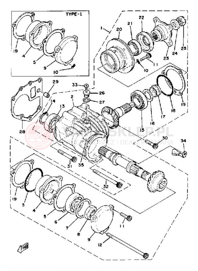 Schemat "Przeniesienie napędu" do Yamaha XS750E_227
