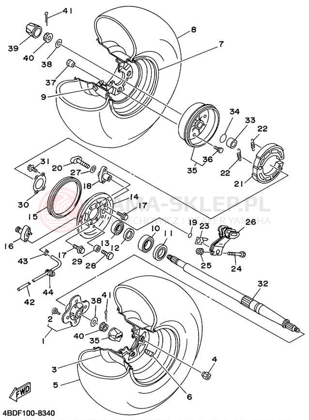 Schemat "Koło tył" do Yamaha TIMBERWOLF YFB250UK