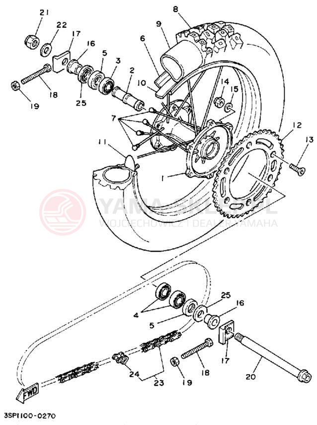 Schemat "Koło tył" do Yamaha YZ125A