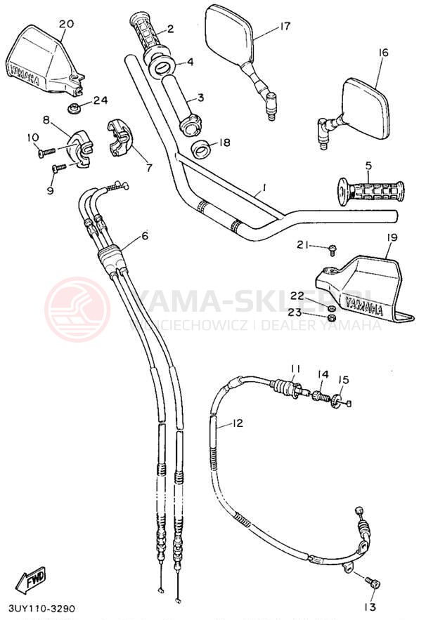 Schemat "Kierownica i osprzęt" do Yamaha XT600EF/XT600EFC