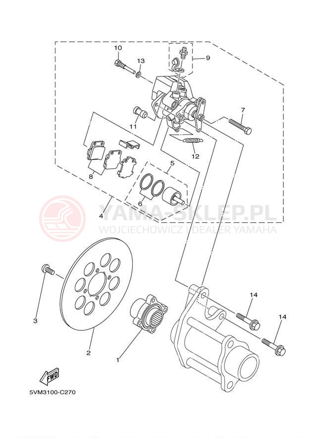 Schemat "Zacisk hamulcowy tylny" do Yamaha BLASTER YFS200S