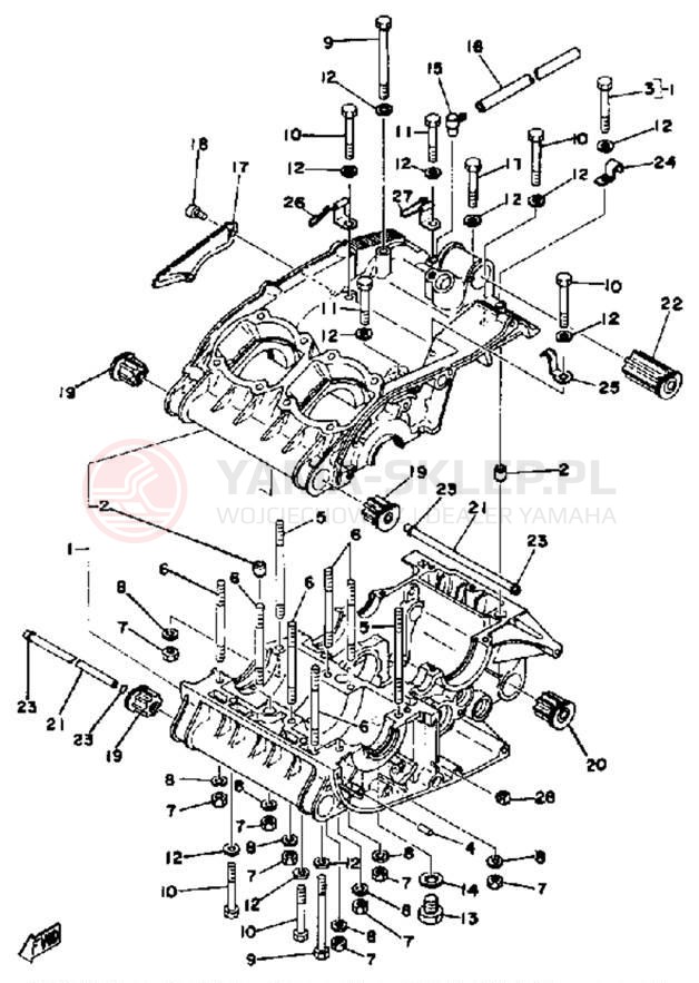 Schemat "Obudowa silnika" do Yamaha RD400D