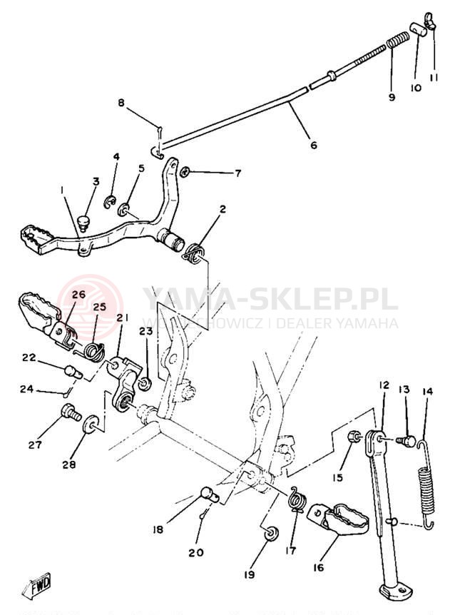 Schemat "Stopka postojowa i podnóżki" do Yamaha YZ80H