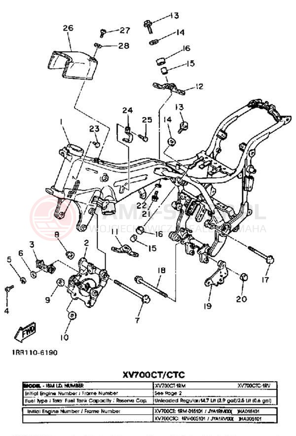 Schemat "rama" do Yamaha VIRAGO 700 XV700CSC/XV700CS