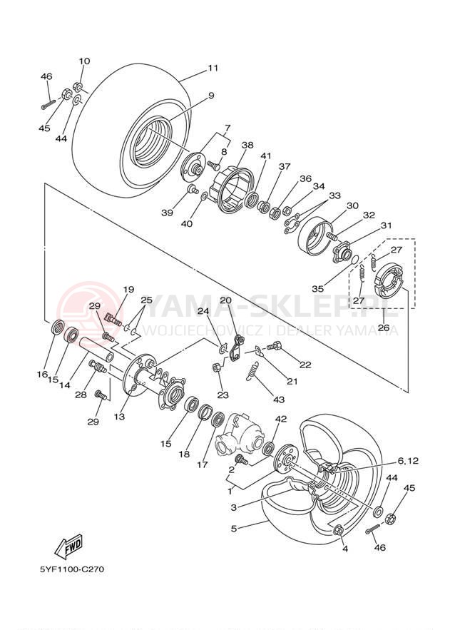 Schemat "Koło tył" do Yamaha RAPTOR 50 YFM50S