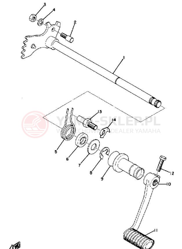Schemat "Dźwignia zmiany biegów, wałek" do Yamaha TX500