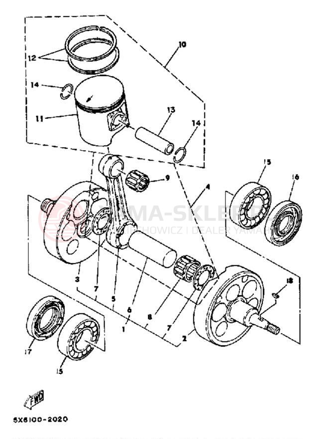 Schemat "Wał korbowy, tłok" do Yamaha YZ490J