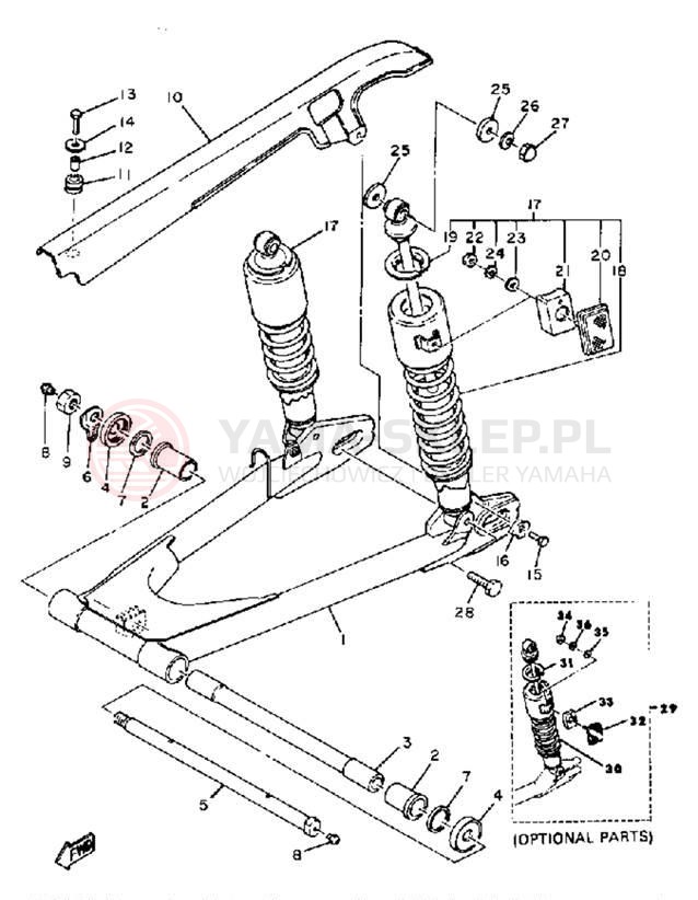 Schemat "wahacz, zawieszenie tył" do Yamaha XS650SH