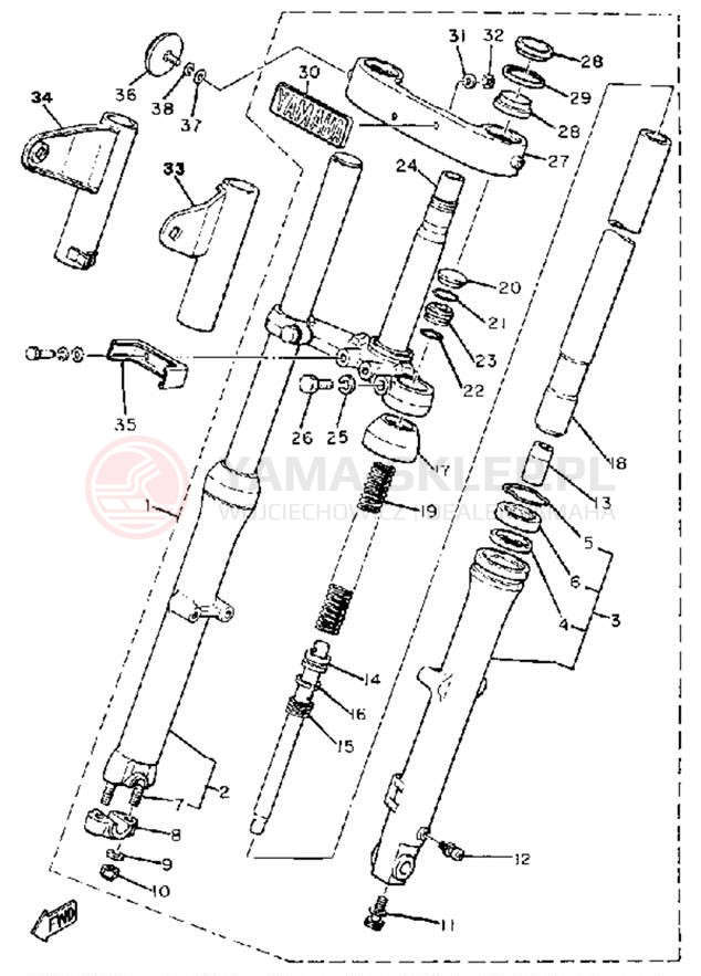 Schemat "Amortyzatory przód" do Yamaha XS400G