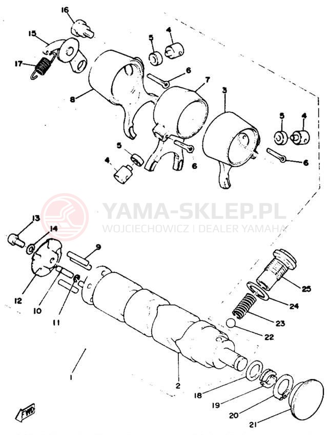 Schemat "Dźwignia zmiany biegów, wałek" do Yamaha RD125C