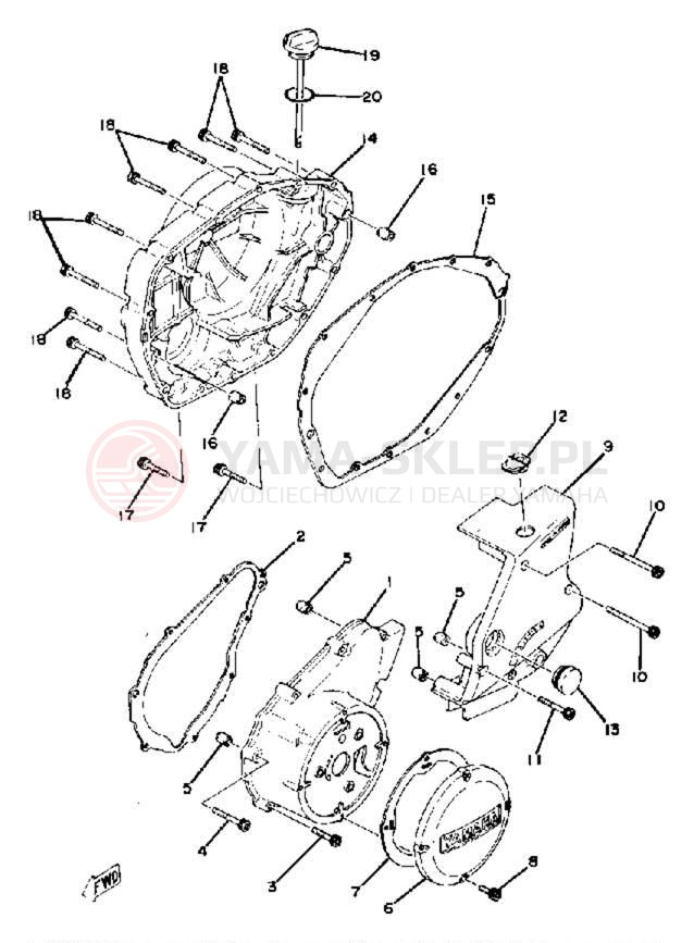 Schemat "Pokrywa silnika" do Yamaha XS400E