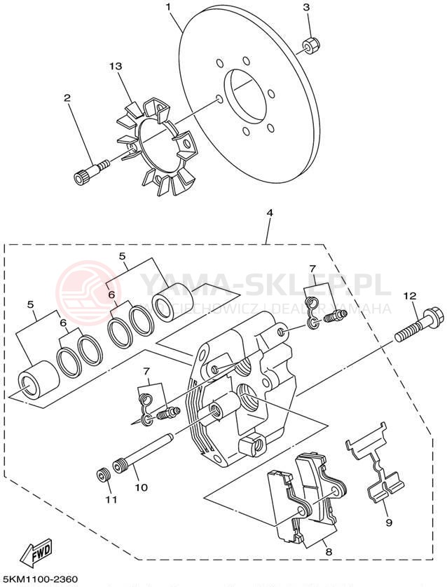 Schemat "Zacisk hamulcowy tylny" do Yamaha GRIZZLY 660 YFM660FP