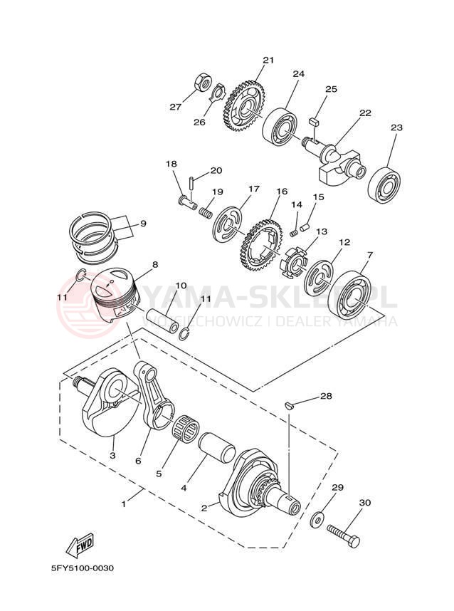 Schemat "Wał korbowy, tłok" do Yamaha TW200 TW200S/TW200SC