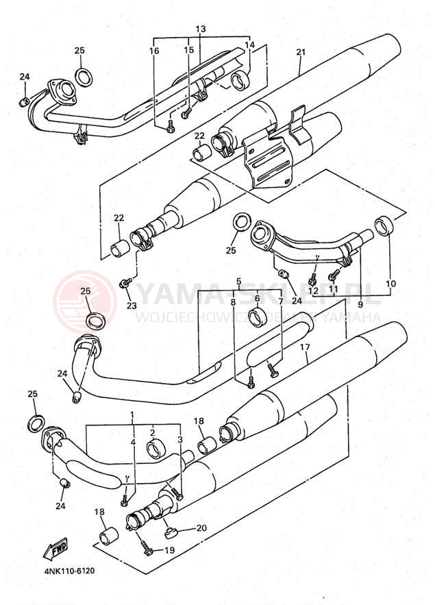 Schemat "Wydech końcowy" do Yamaha XVZ13AKC/XVZ13AK