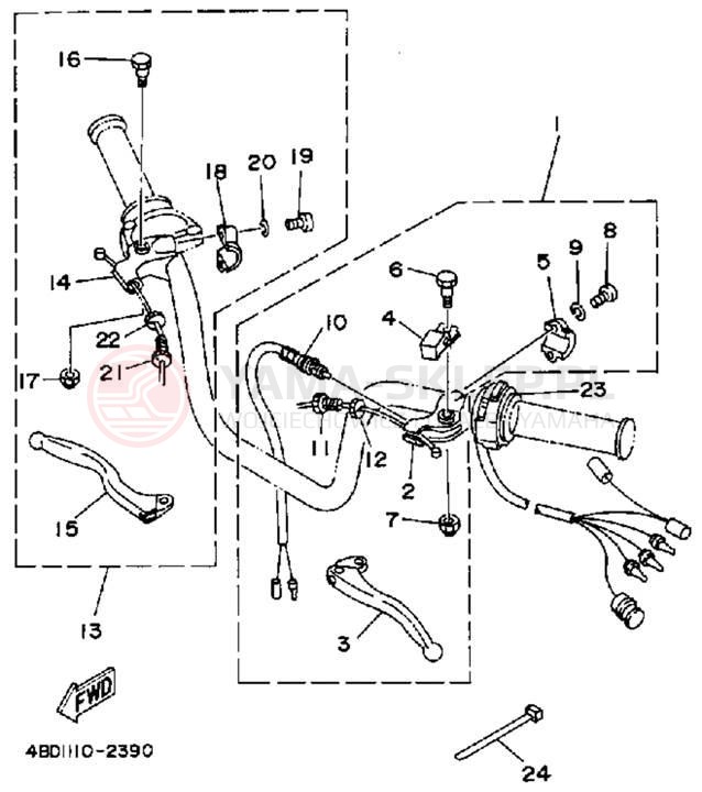 Schemat "Kierownica i osprzęt" do Yamaha YFB250D_MN