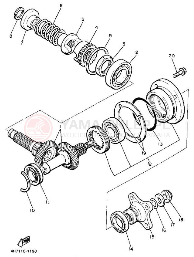 Schemat "Przeniesienie napędu" do Yamaha XJ650LK